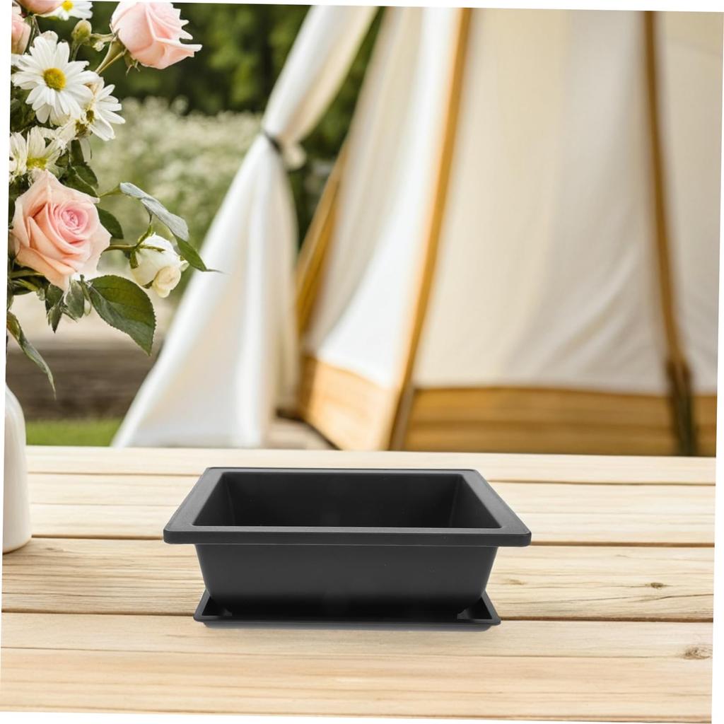 Ibasenice Set of 3 Rectangular Shallow Bonsai Pots with Planting Trays for Breathable and Perfect for Seedlings and Succulents. Moisture-retaining,