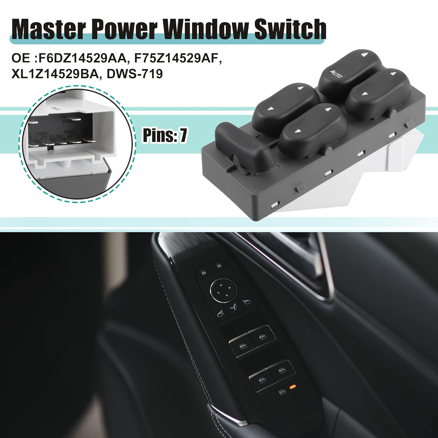 

ACROPIX Front Left Driver Side Master Power Window Switch Fit for Ford Expedition Excursion F-250 Super Duty No.XL1Z14529BA - Pack of 1 Black