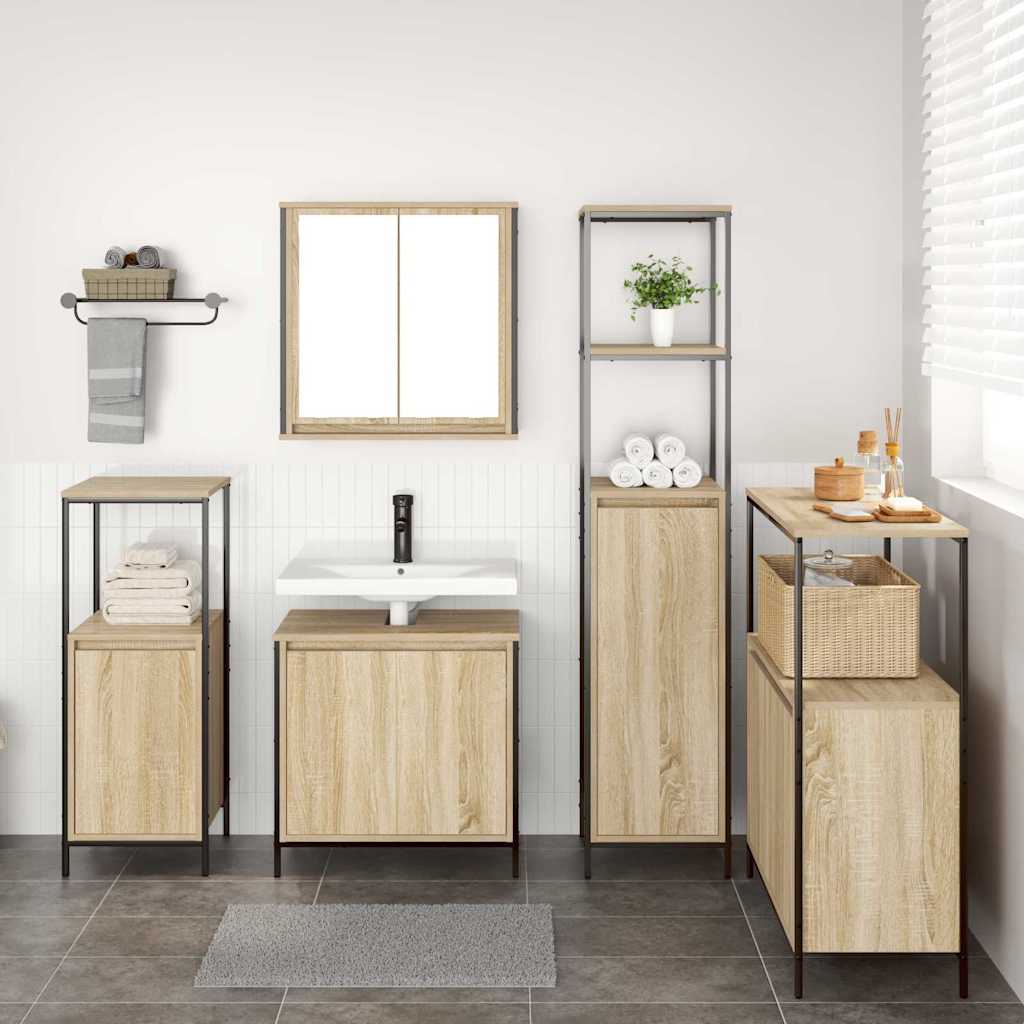 Bathroom Furniture Set with Shelf 5 Pcs Sonoma Oak and Black