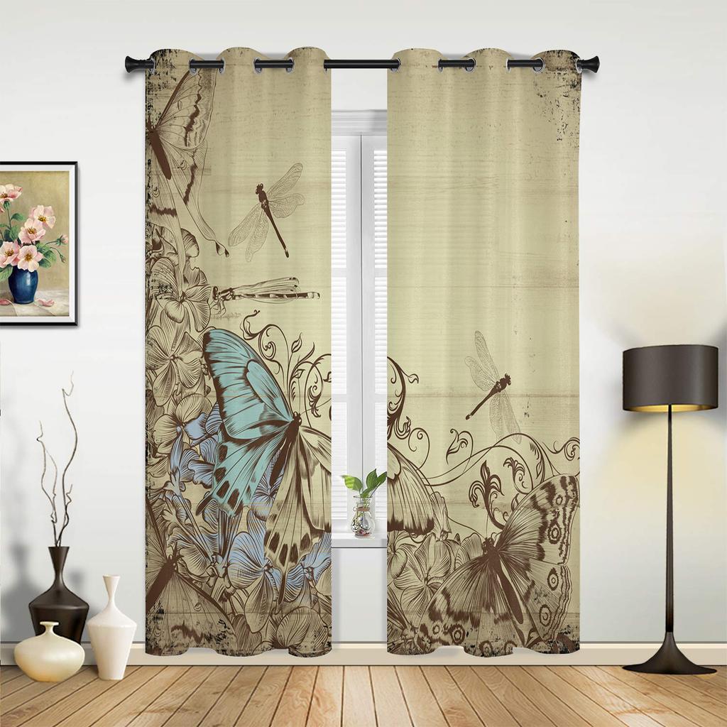 Insekten Blumen Pflanze Vintage Schmetterling Vorhänge für Schlafzimmer Wohnzimmer Vorhänge Küche Kinderzimmer Fenstervorhang Heimdeko