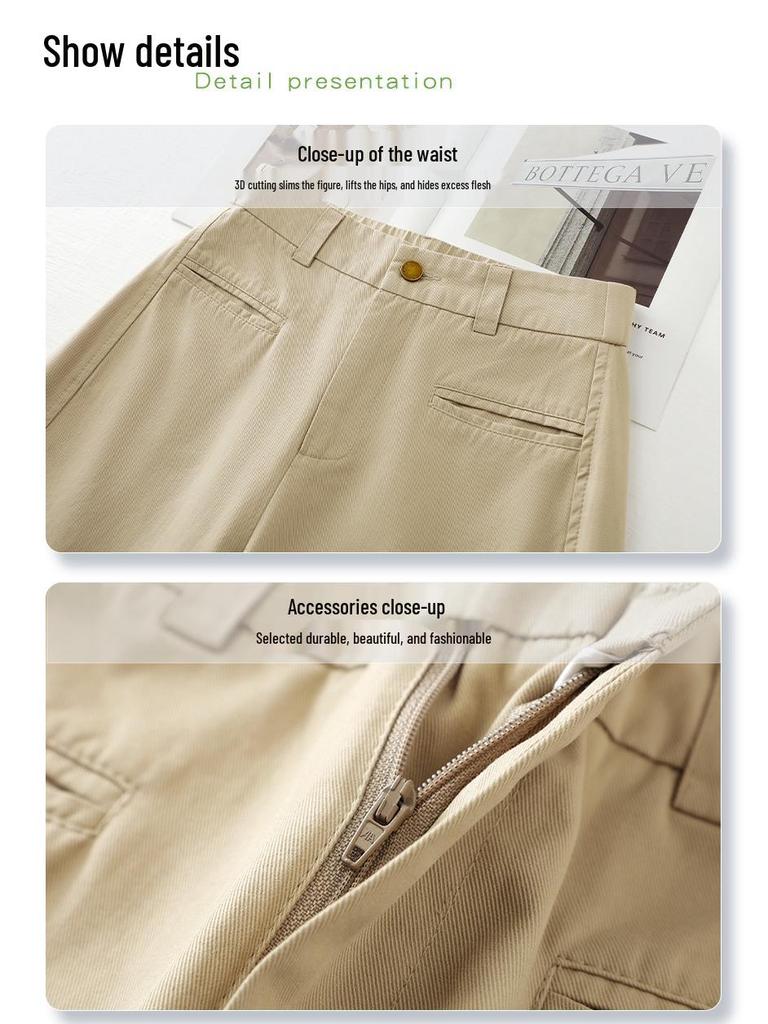 Pink Slim-Fit Straight-Leg Women's Pants: 2025 High-Waisted, Loose, Wide-Leg, Casual Spring and Autumn Style.