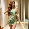 2026 European and American niche design celebrity dress sequined neck sling hip fold hollow dress women