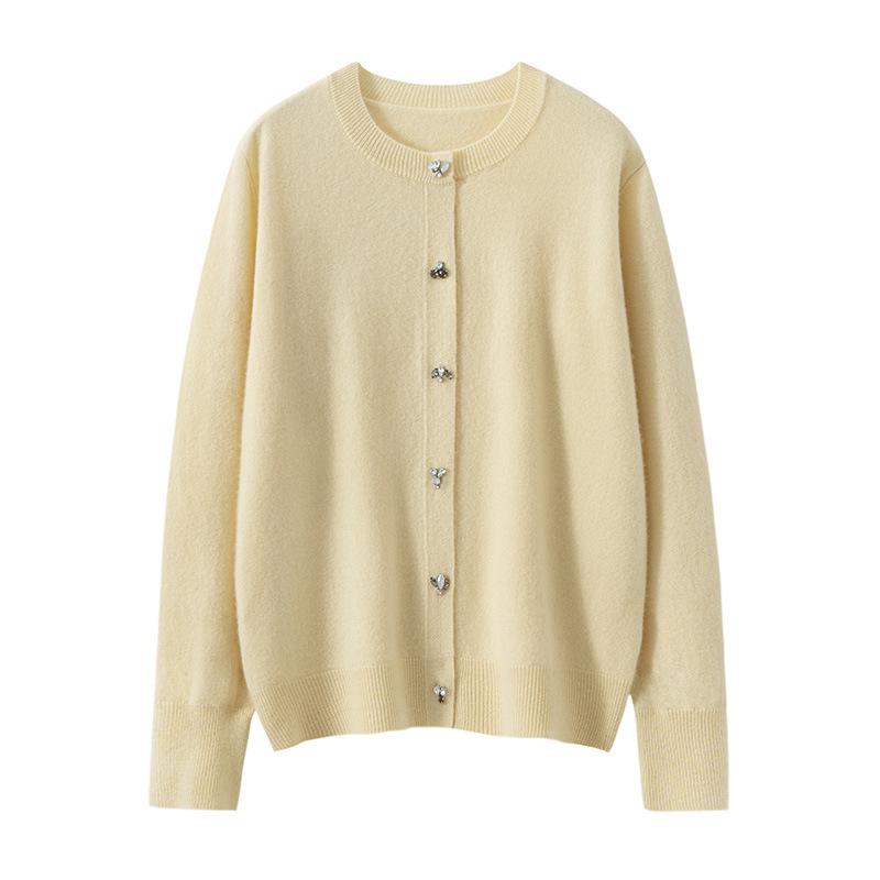 Twelve-Needle Rhinestone Button Cashmere Cardigan for Women - Autumn/Winter Knitwear