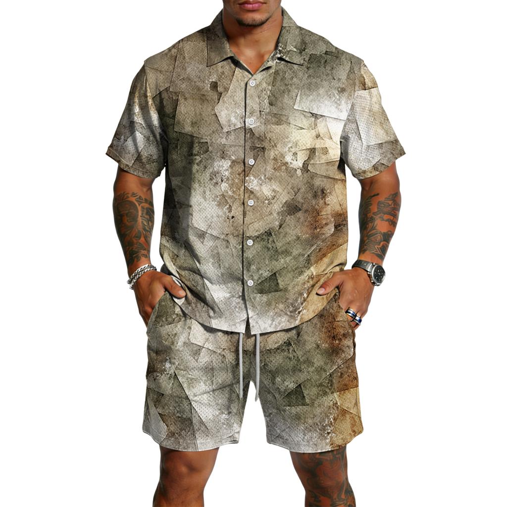 Men's Casual Lightweight Breathable Short-Sleeve Shirt And Shorts Set