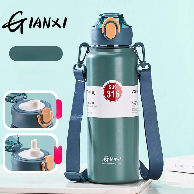 GIANXI 1000ml Spring Cap Large Capacity Vacuum Cup 316 Stainless Steel Coffee Cup Portable Outdoor Sports Water Bottle