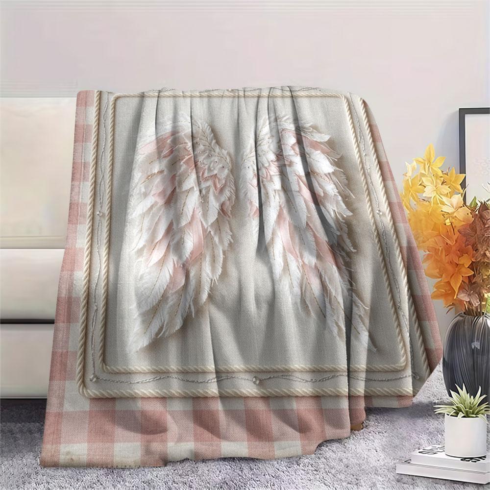 1PC Angel Wings Printed Flannel Blanket Lightweight and portable for Lunch Break Warmth and Comfort Halloween Gifts Holiday Present