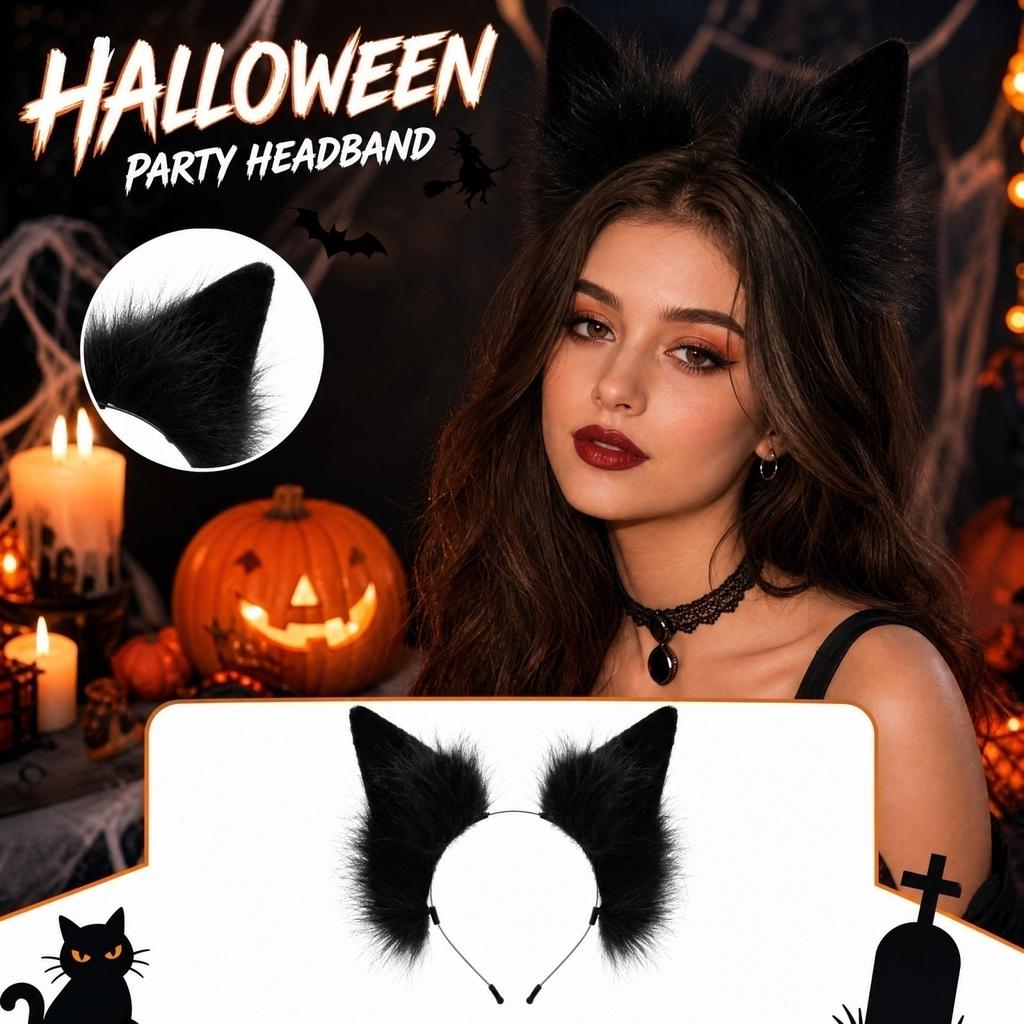 Plush Animal Ear Headband for Halloween Costume Party and Anime Convention