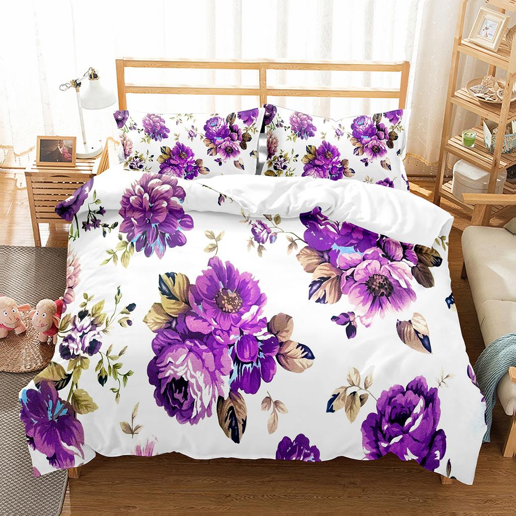 Colourful Flower Duvet Cover Set King Queen Size for Kids Boy Girls Bedding Set Rose Pattern Polyester Quilt Cover with Zipper