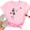 Summer Dandelion Butterfly Print Women T-shirt Funny T Shirt Gift for Lady Young Girl Tops