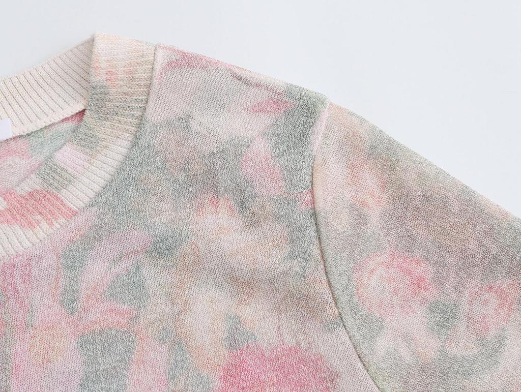 2025 Spring Women's European & American Style Floral Knit Top