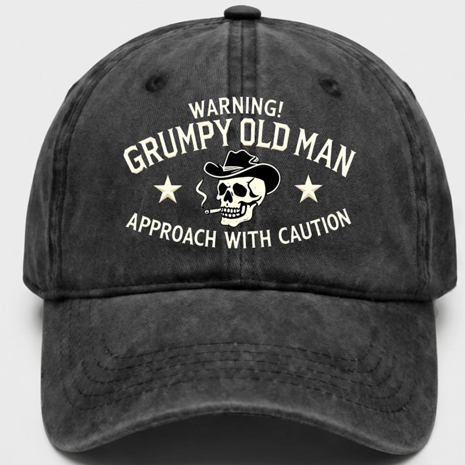 Men s Embroidered Adjustable Baseball Cap Soft Top Duckbill Hat with Warning Grumpy Old Man Approach with Caution Lettering Embroidery One Size