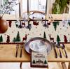 Christmas Elk Deer Holly Tree Linen Table Runner Dresser Scarves Reindeer Xmas Kitchen Dining Table Runner Navidad Decorations