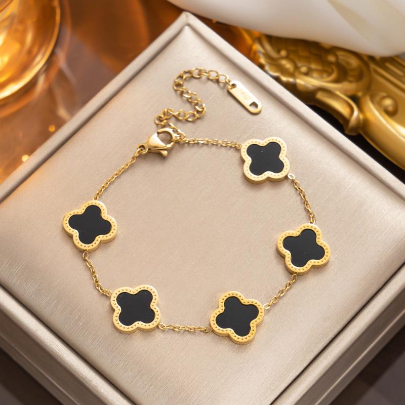 Non-Fading Rose Gold 18K Four-Leaf Clover Bracelet with Diamond Accent – European & American Style Charm Jewelry