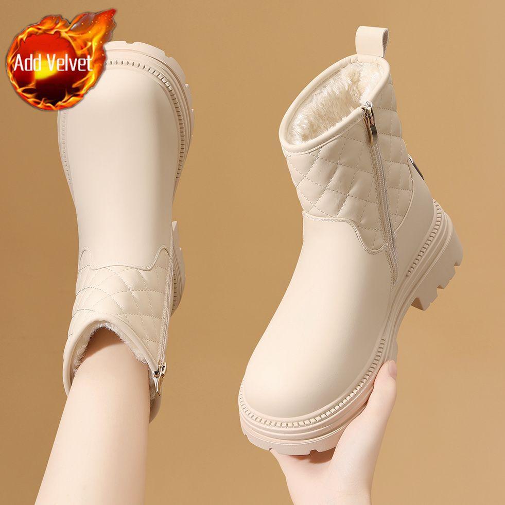 

Модные кожаные водонепроницаемые массивные женские зимние ботинки на меху, тренд 2025, распродажа, модная плюшевая теплая роскошная женская обувь 40