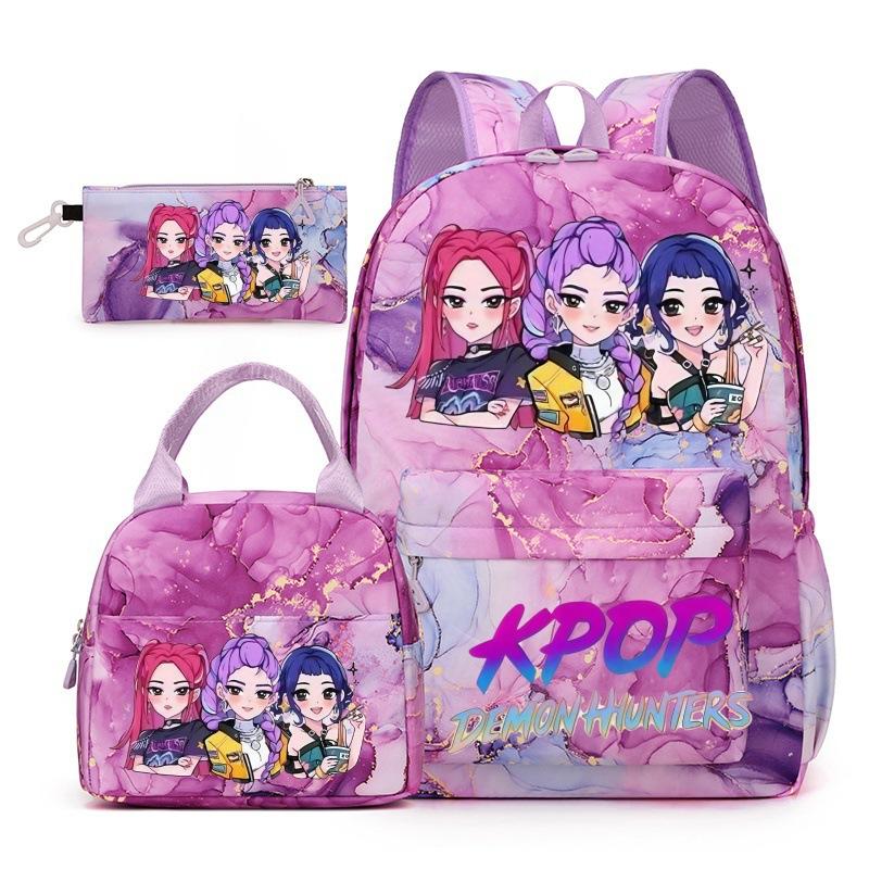 Korean Drama Demon Hunter Backpack Lunch Bag Pencil Case Set Student Three-piece School Bag Pencil Case Lunch Bag