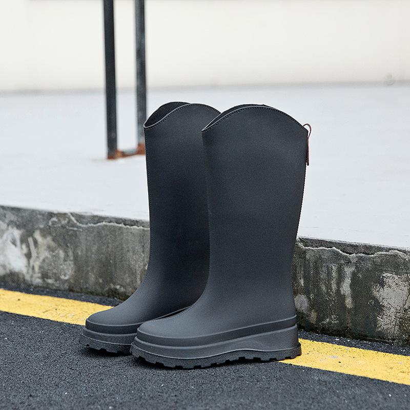 High rain shoes women's new solid color non-slip thick-soled water shoes long rain boots fashion water boots thermal rubber shoes