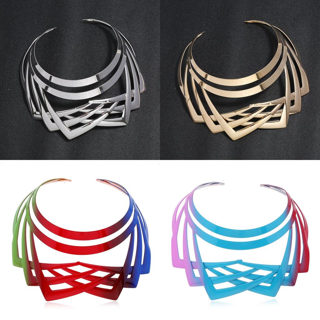 Geometric Metal Collar Necklace With Multilayer Chain For Trendy Women
