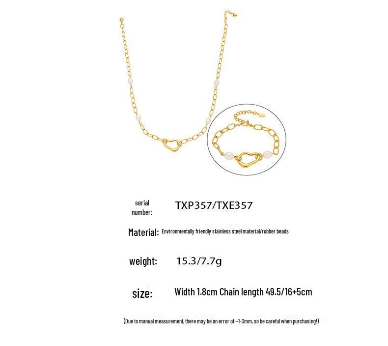 18K Gold Plated Irregular Heart Gel Bead Clavicle Bracelet & Niche Titanium Steel Jewelry Set by Qiong Yao Design