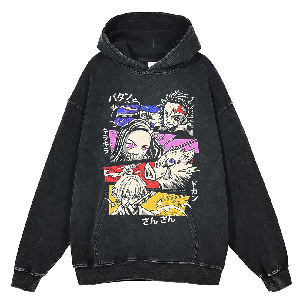 Japan Anime Demon Slayer Rengoku Kyoujurou Graphic Washed Hooded Men Manga High Quality Hoodies Harajuku Male Cotton Sweatshirt