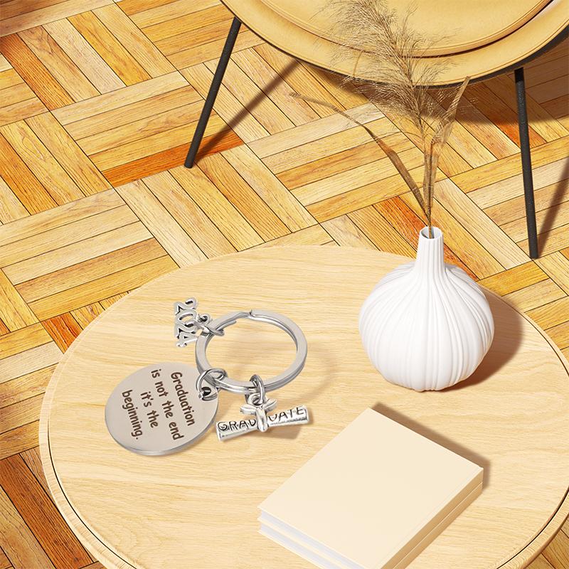 2024 Graduation Doctoral Cap Stainless Steel Engraved Keychain Rings Key Holder Inspirational Language Creative Gift Accessories