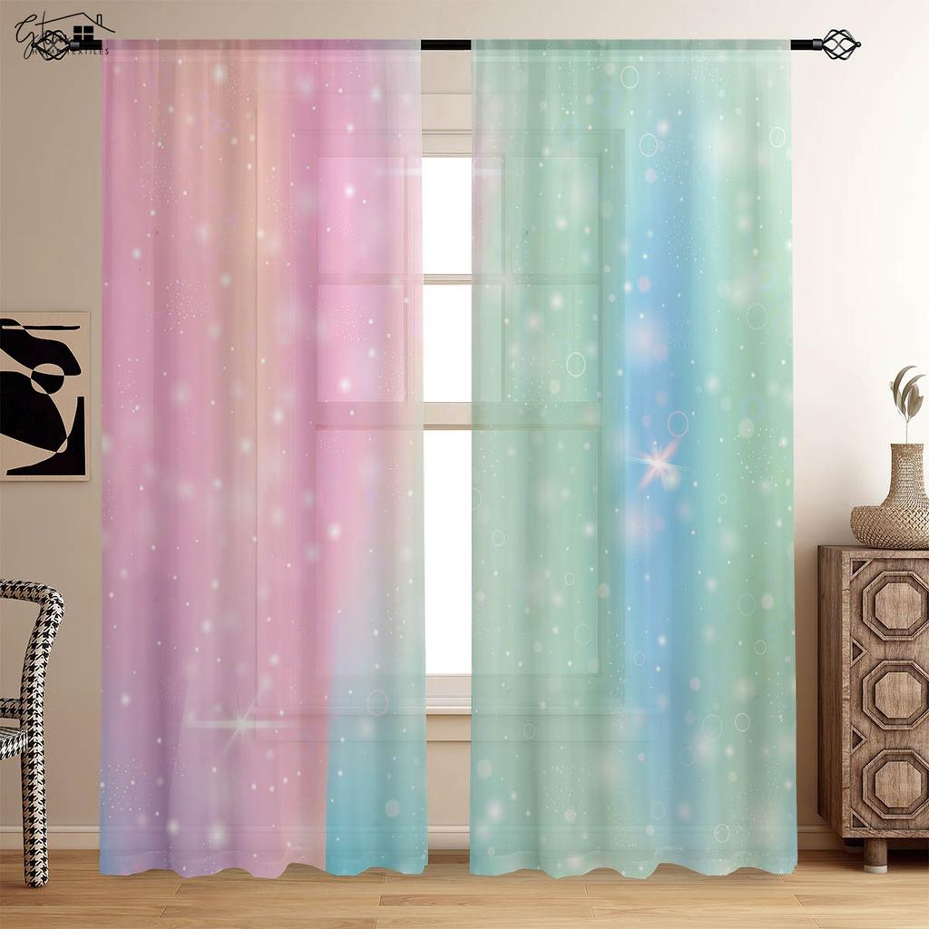 Rainbow Printed Curtains Colorful Cartoon Pattern 100% Polyester Rod Pocket Curtains Kids Room Living Room Decorative Curtains