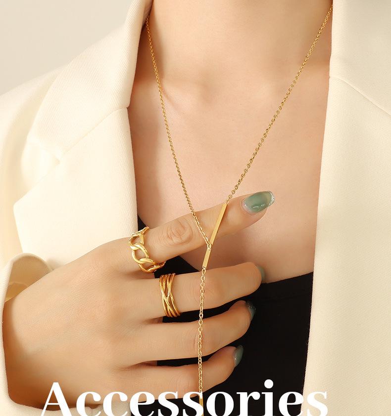 18K Gold Plated Geometric 'Y' Clavicle Chain Necklace, European & American Punk Style, Stainless Steel
