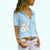 Women Fashion Button-Down Shirt Summer Floral Print Short Sleeve Blouse Ladies Casual Chiffon Top
