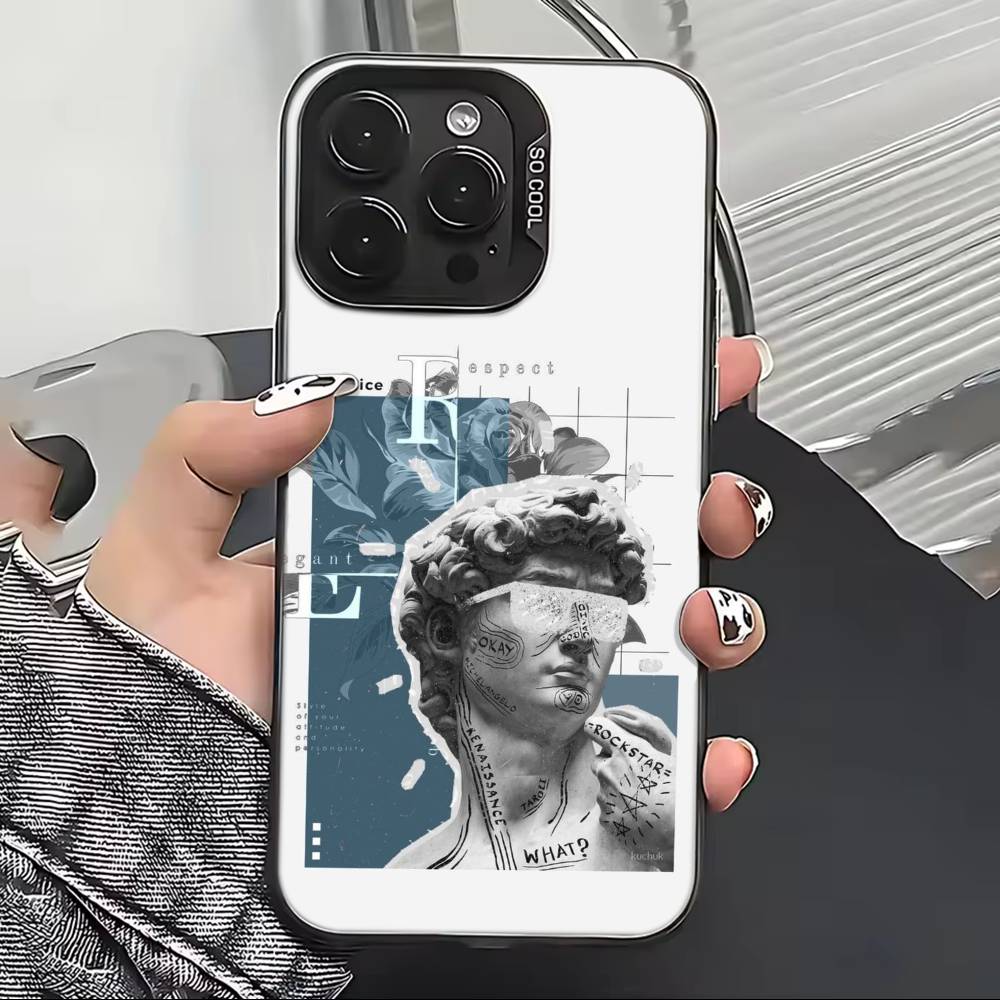 Custodia per Telefono Pittura Arte Rinascimentale R- Per iPhone 17,16,15,14,13,12,11 Plus,Pro Max,XS,Interno Placcato Argento Colorato