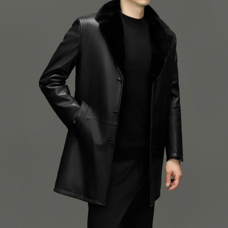 

Зимняя кожаная кожаная куртка мужская с лацканами из козьей кожи мотоциклетная мужская деловая с подкладкой из норки пальто 6XL чёрный