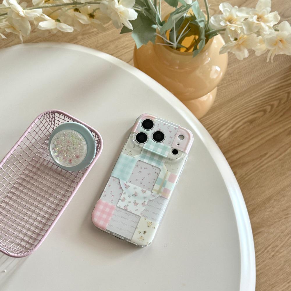 

INS Korean Style Floral Plaid Patchwork Phone Case with Magnetic Adsorption for iPhone 17/17 Pro Max Apple 15 Pro