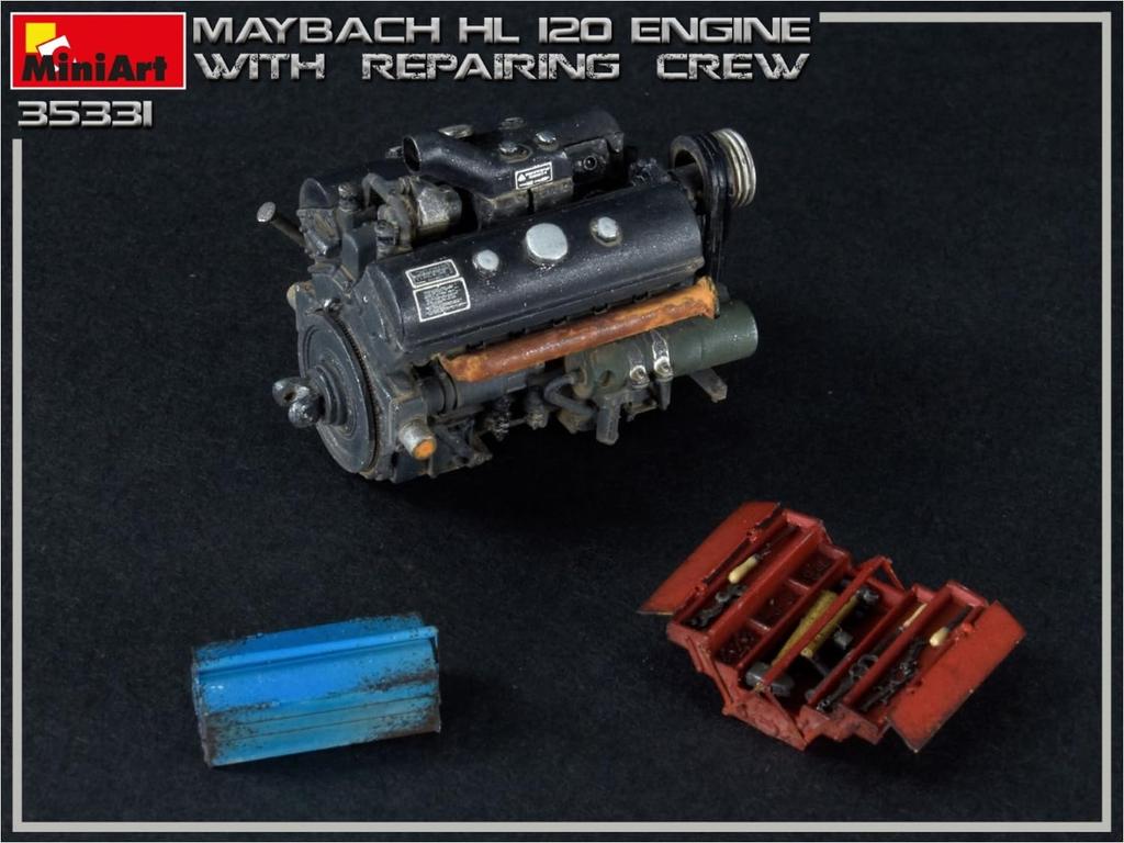 Miniart 1/35 Scale German Maybach HL120 Engine for Panzer III/IV with Repair Engineer, Plastic Model Kit MA35331