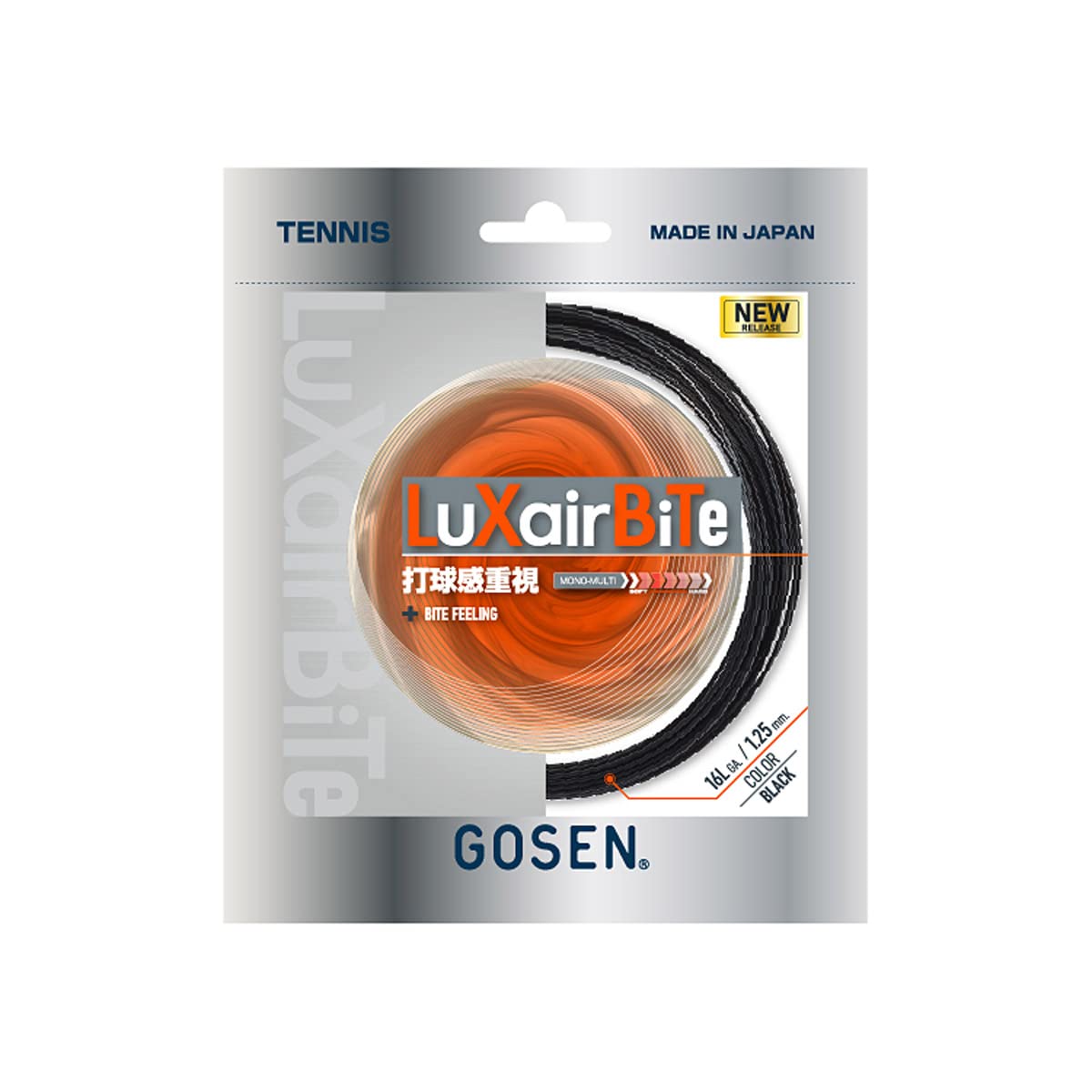 

GOSEN LuXairBiTe Tennis TSLXB1BK Gut/String, 16L, Black, чёрный
