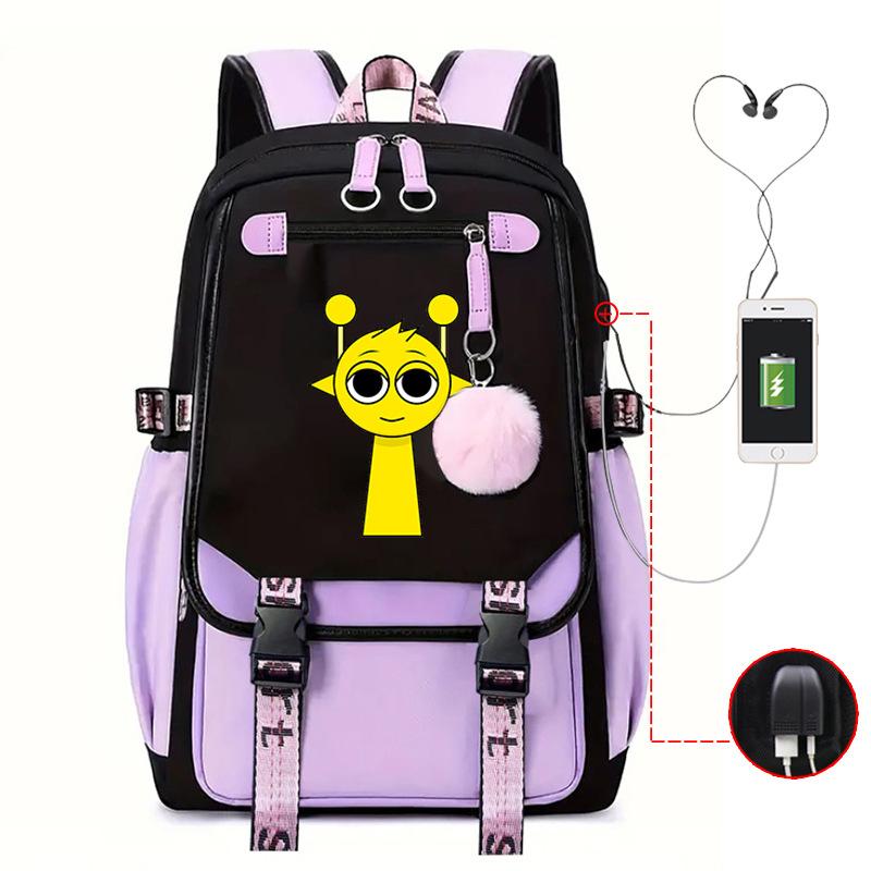 Personality Trend Cartoon Printing Double Shoulder College Style Student Leisure Schoolbag Multi-function Large Capacity