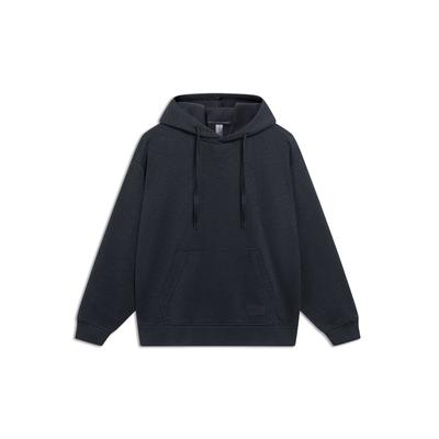 Li-Ning Jackie Chan Kung Fu Series Innate Qi Solid Color Oversized Pullover Hoodie Unisex Tops Charcoal-Black AWDT193-1