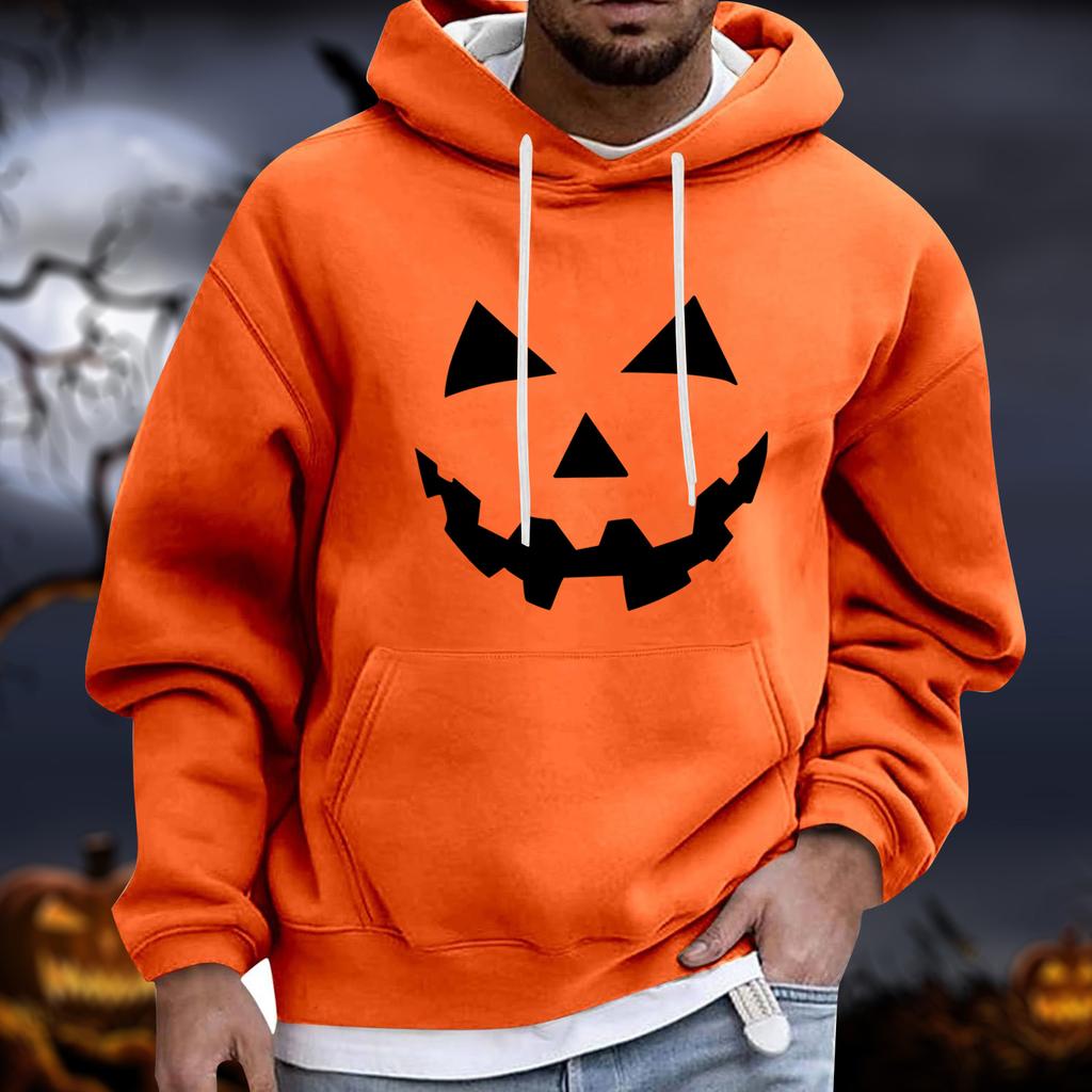 Men's Halloween Hoodie Funny Pumpkin Face Hoodie Scary Long Sleeve Top