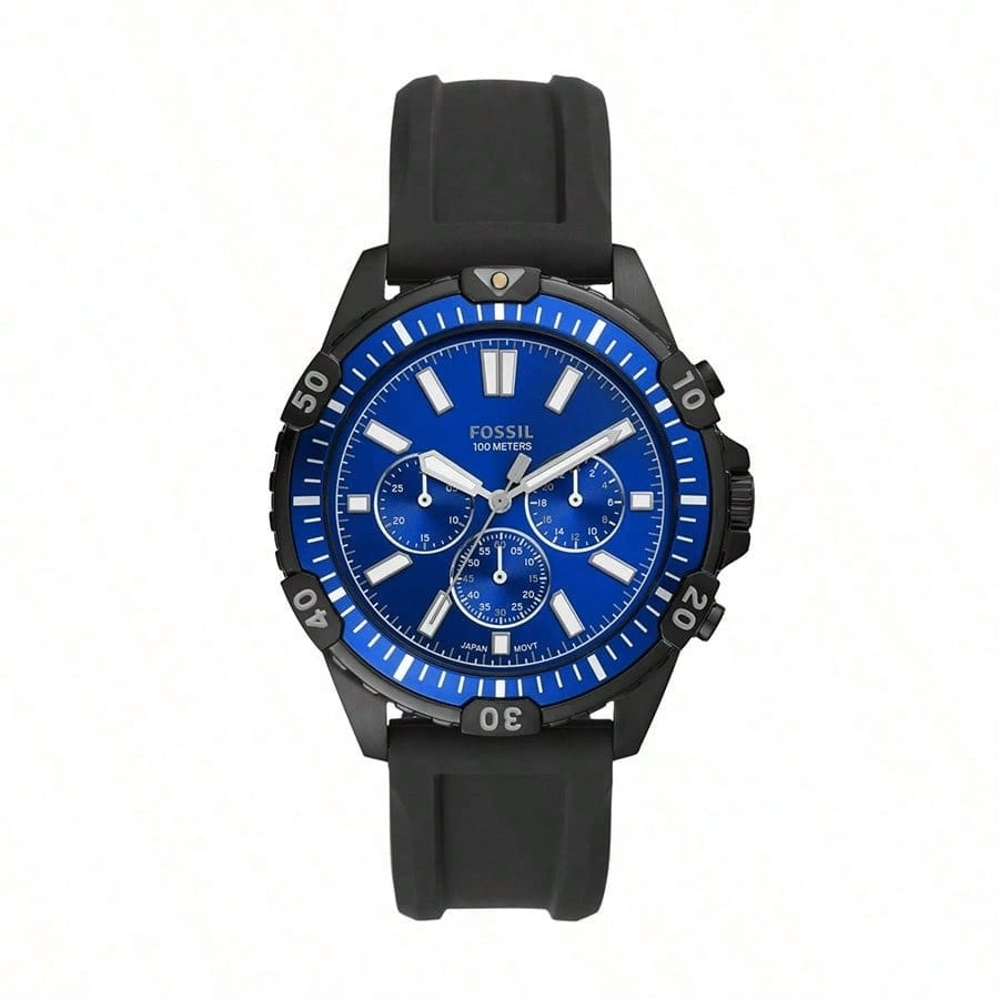 Fossil Men's Chronograph Garrett Black Silicone Strap Watch 44mm FS5695