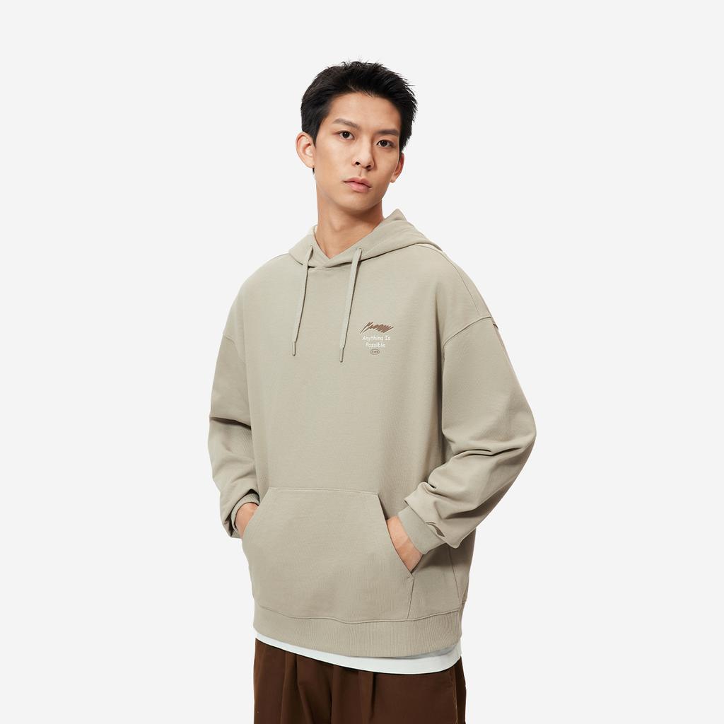 Li Ning Sports Lifestyle Series Lettered Hooded Comfortable Breathable Versatile Casual Sweatshirt Men Sweatshirt Dark-Green AWDUA39-2