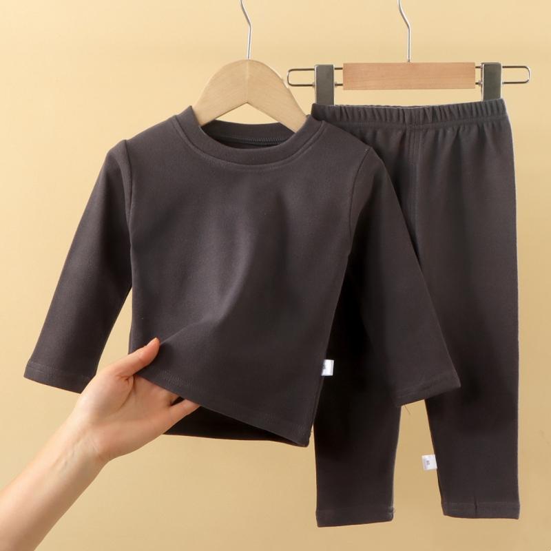 2pcs/set Children's Autumn Winter Pajamas Round Neck Warm Casual Suit For Boys And Girls Comfortable Sports Home Base Shirt Set