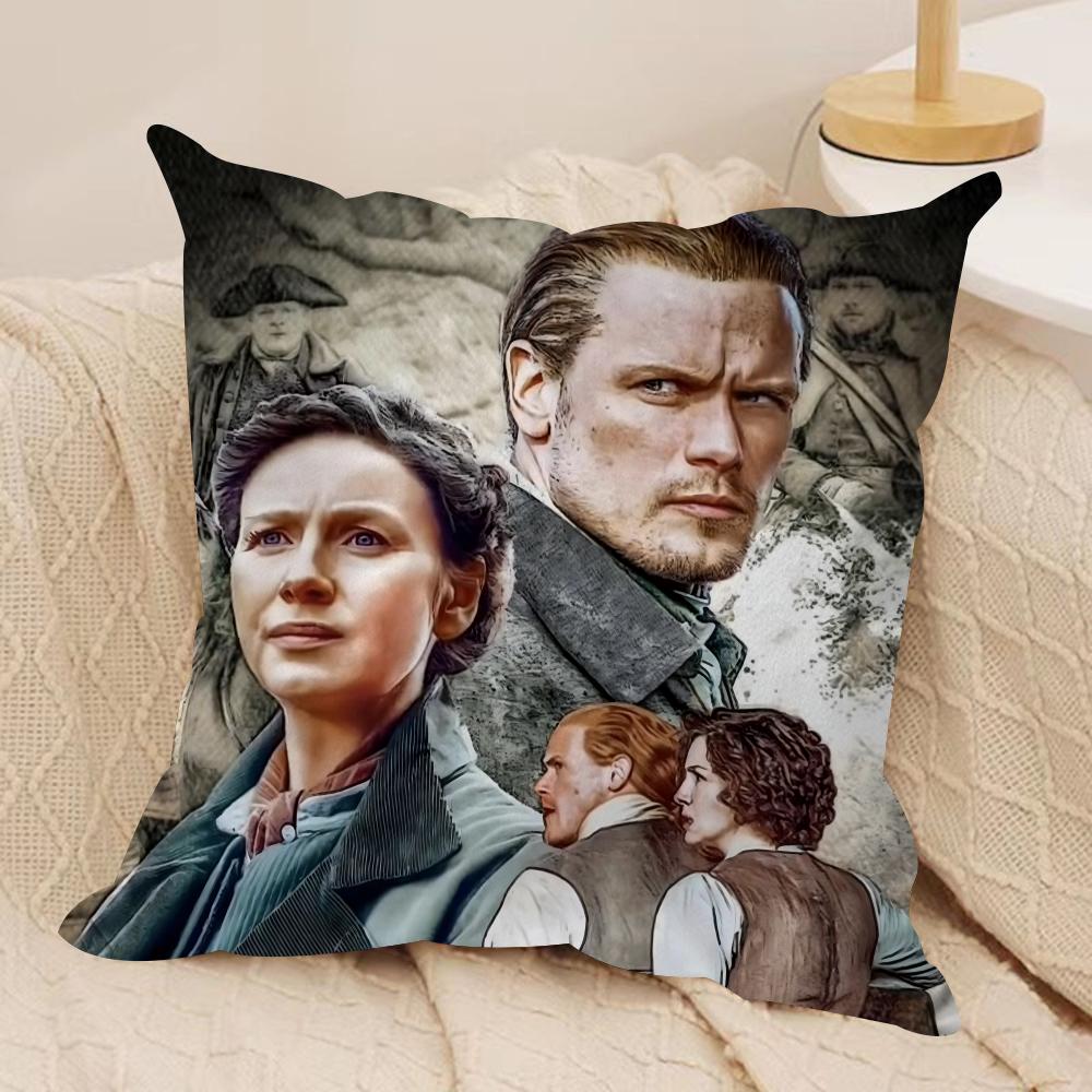 Tv Series O-Outlander Cushion Cover Soft Plush Fabric Double-Sided Printed Sofa Cushion Cover For All Seasons Home Decor Gift