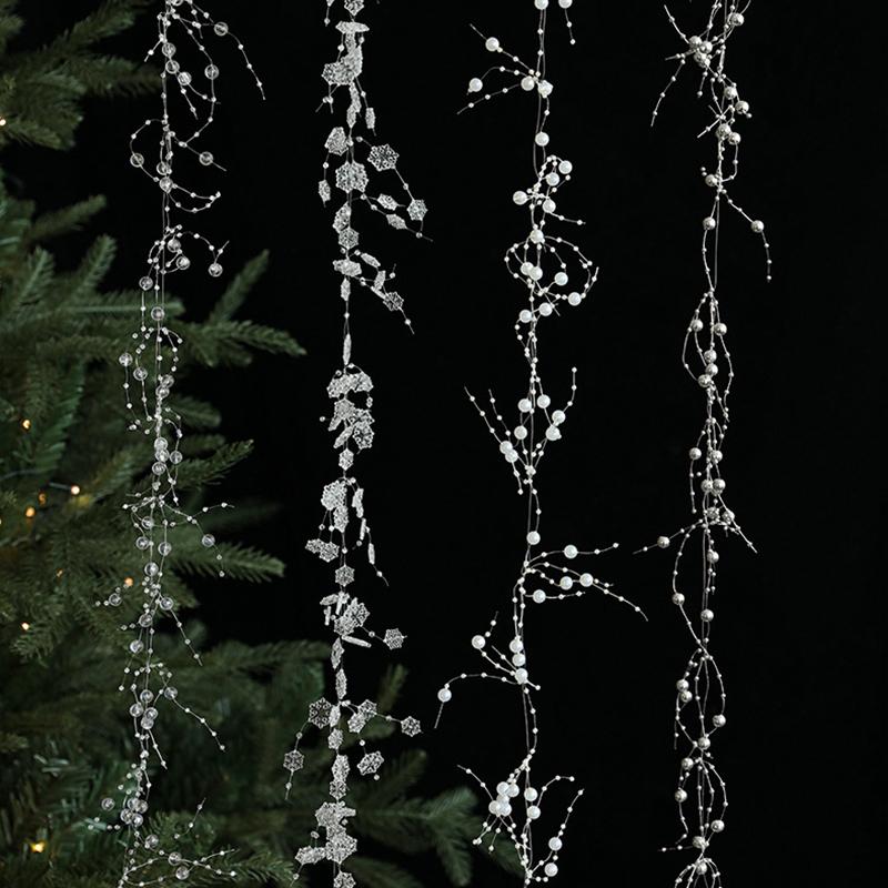 2M Festive Vine Wreath Decor Plastic Bead String Frosted Icicle Ornament Strand Christmas Ice Crystal Bead String Pendant