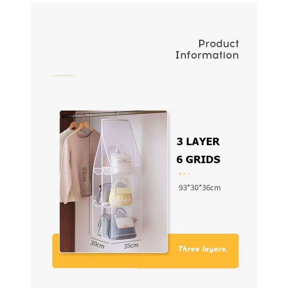 

Подвесная сумка для хранения сумок Влагостойкая подвесная сумка для гардероба Настенная тканевая сумка для хранения Двусторонняя стеллаж для хранения в общежитии 3layers