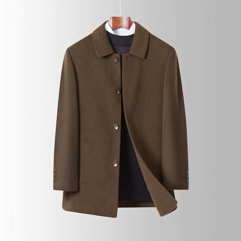 Winter double-sided cashmere coat for men, mid-length, removable down lining, woolen woolen coat, versatile for dad