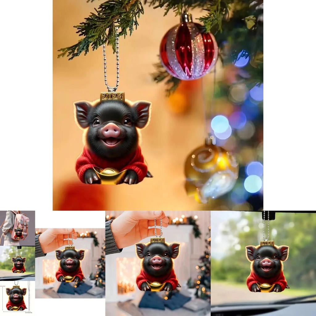 Unique Acrylic Black Pig Wealth Charm Car Decoration For Stylish Vehicle Interior