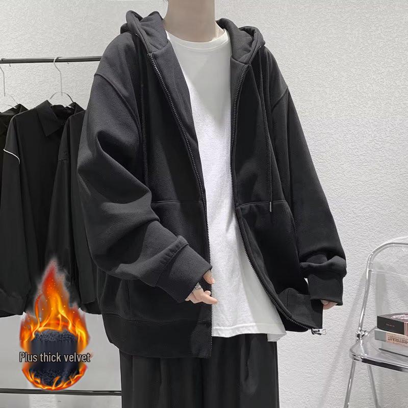 Men's Retro Stand Collar Zipper Cardigan Hoodie - American Style, Spring/Autumn, High-End, Wear-Resistant Jacket