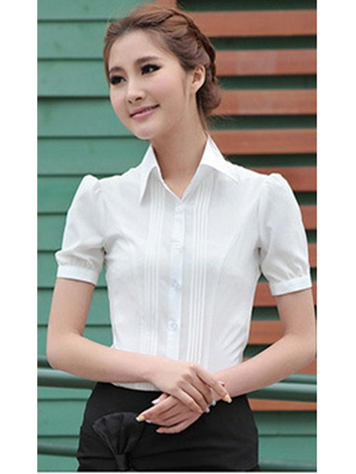 2024 Summer Women's White Chiffon Work Shirt, Plus Size, Professional Short-Sleeve OL Style