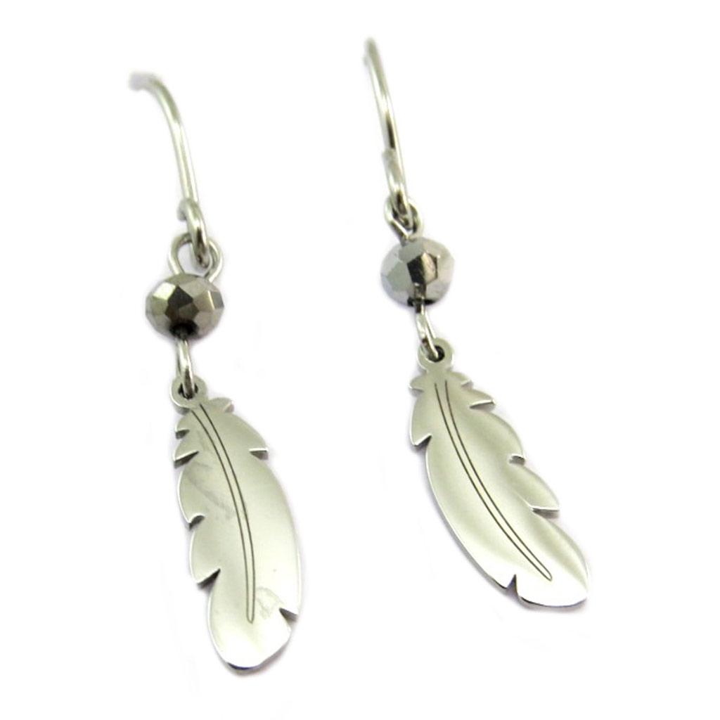 Les Trésors De Lily [P7765] - Designové ocelové náušnice 'Boho' ve stříbrnošedé barvě (indické peří) - 19x4 mm