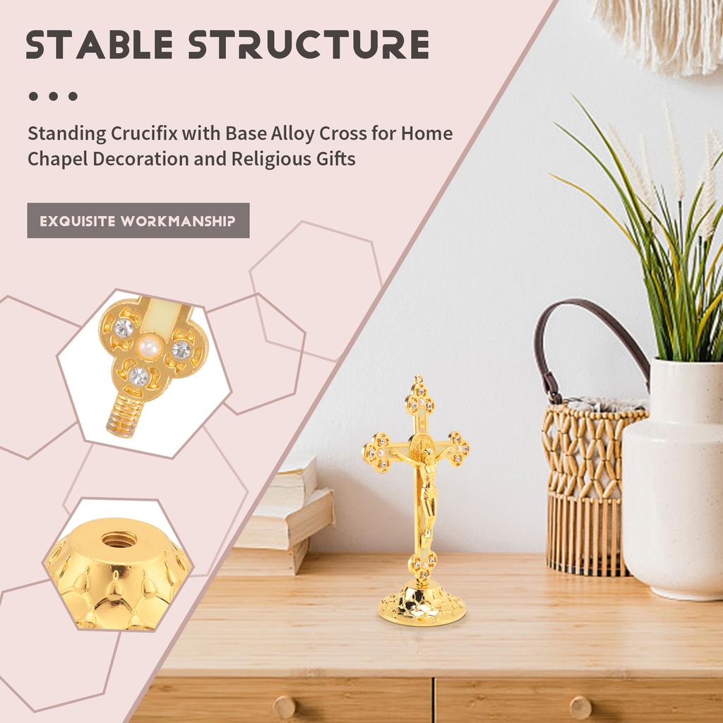 Versatile Standing Crucifix With Base Alloy Cross For Home Chapel Decoration And Religious Gifts