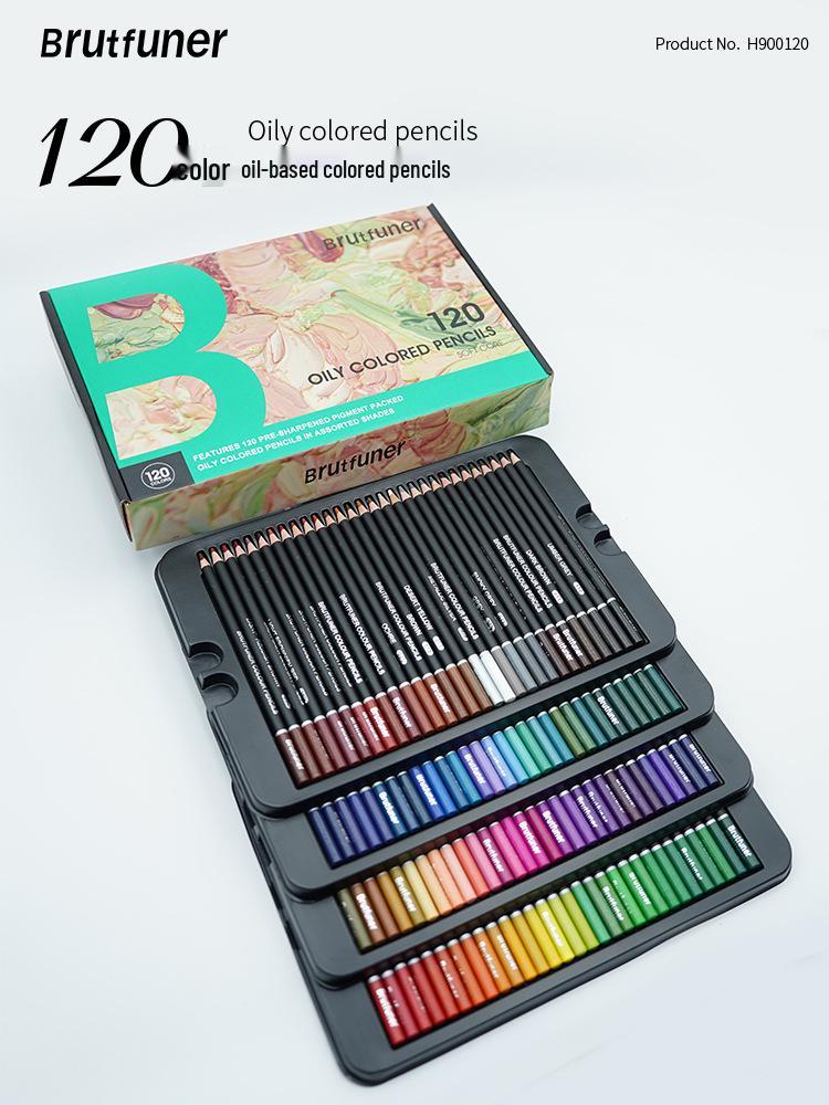 Brutfuner Black Barrel Oil-Based Colored Pencils - Thick Core, Soft, Available In 72, 120, or 180 Colors, In Tin or Paper Box