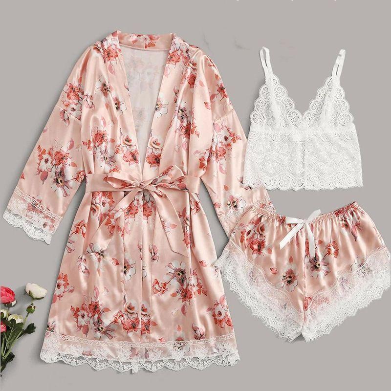 

Women s Three-Piece Pajamas Lace Sling Pajamas Lace Women Color S