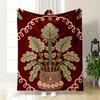 Vintage Botanical Design On Red Background Flannel Blanket for Bedroom, Living Room, Sofa, and Nap Sofas